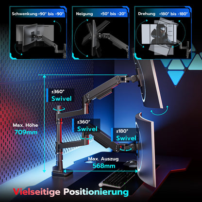 ARES WING Bildschirmhalterung 2 Monitore Gasfeder - 17-49 Zoll