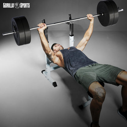 GORILLA SPORTS® Hantelbank mit Langhantelset – Klappbar