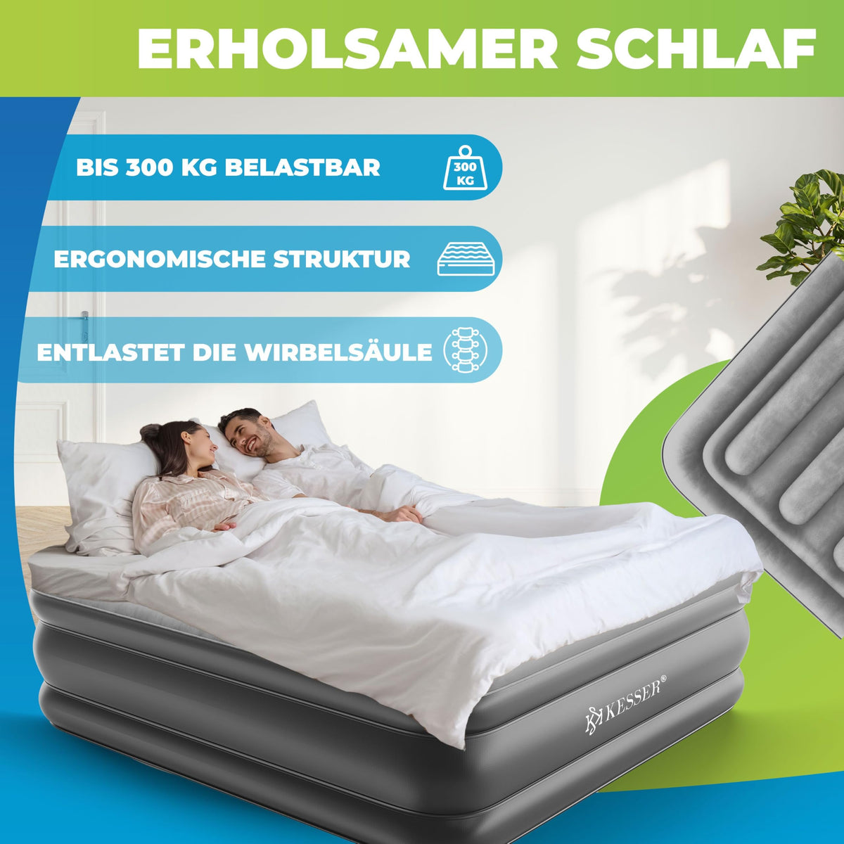 KESSER Luftbett Doppel selbstaufblasend mit Pumpe –