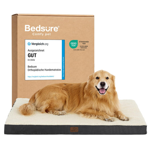 Bedsure Orthopädisches Hundebett für grosse Hunde, grau, 112 x 81 cm, mit gewellter Schaumstoffoberfläche