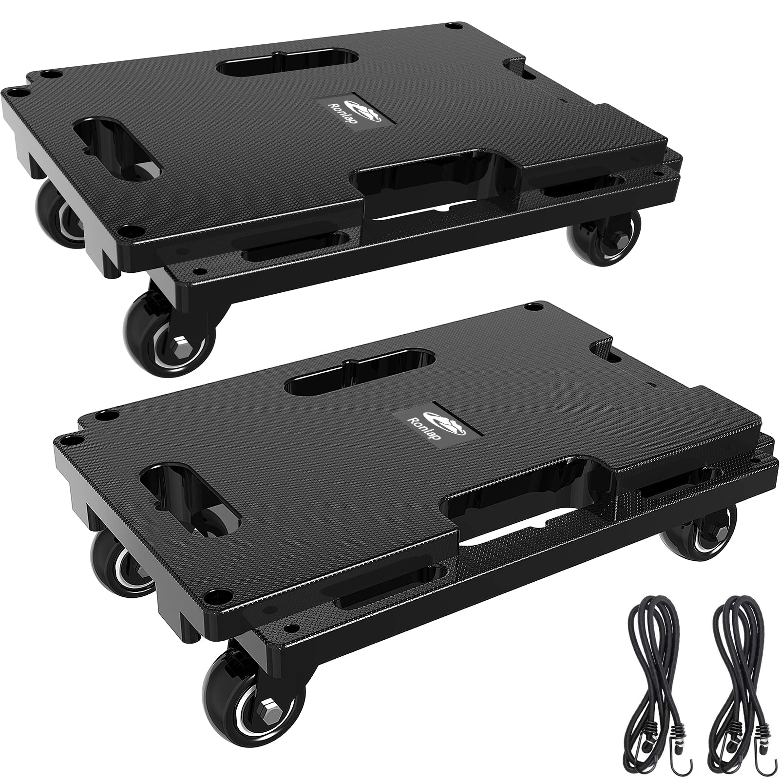Ronlap Möbelroller 2er Set, Transportroller bis 400 kg, Schwarz mit vier 360°-Gummirollen