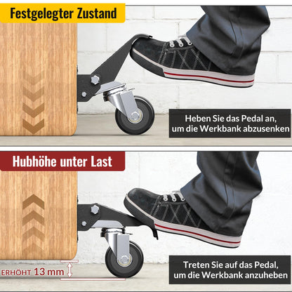 HOLKIE Absenkbare Schwerlastrollen 315 kg 4er-Set für Werkbänke