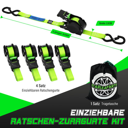 STARLEAPARTS Automatik Spanngurt Set, einziehbar, 4 Stück, Grün