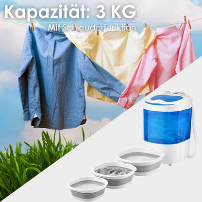 EcoWash Mini Waschmaschine Reisewaschautomat – 3 kg, Schleuder, 2 Kammern