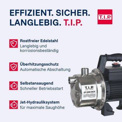 T.I.P. GP 5000 INOX Gartenpumpe Edelstahl, selbstansaugend, 1.200 W