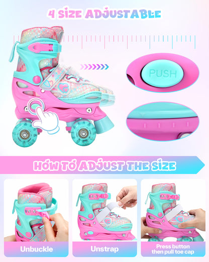 Sportneer Rollschuhe Kinder verstellbar, LED-Rollen + Protektoren-Set
