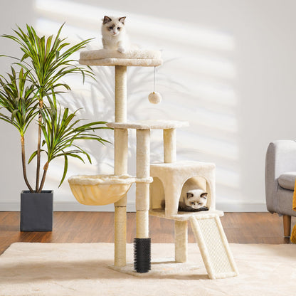 Heybly Kratzbaum HCT005SM mit Katzenbürste und Korb, Beige