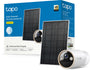 Tapo C460 KIT Solar Überwachungskamera Aussen Akku - 4K 8MP. Weiße Kamera mit Solarpanel zur Außenüberwachung.