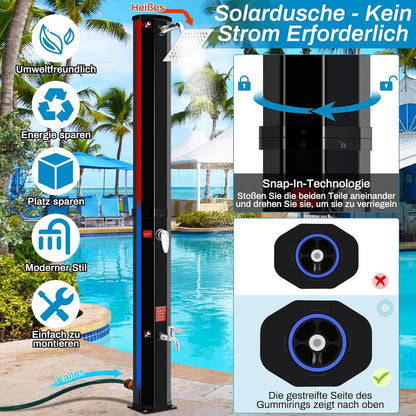 LIFERUN Solardusche Gartendusche 40 Liter mit 360° Duschkopf, Schwarz