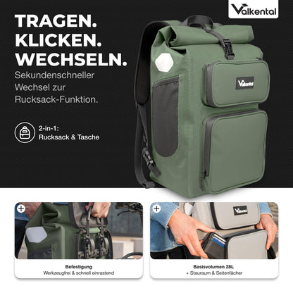 Valkental UrbanX 2in1 Fahrradtasche & Rucksack, wasserdicht, 28 l