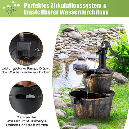 COSTWAY Gartenbrunnen Fassbrunnen mit Pumpe, 2-stufig, Antikbronze