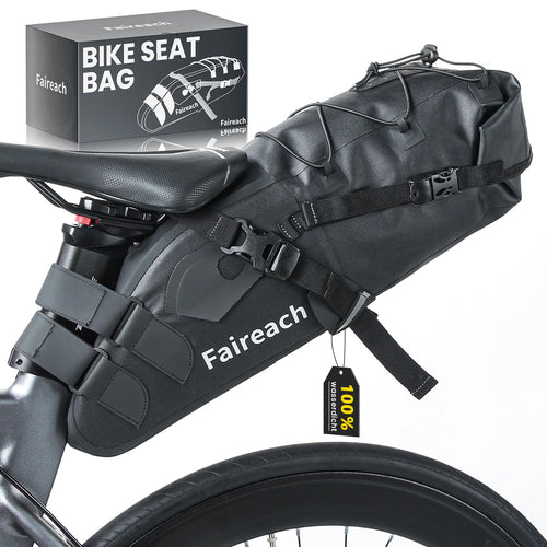 Faireach Bikepacking Satteltasche 10L wasserdicht TPU-Gewebe mit Kompressionsventil und Netz-Aussentasche