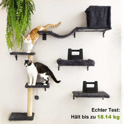 FUKUMARU Katzen Kletterwand Set Holz 10-teilig – Grau