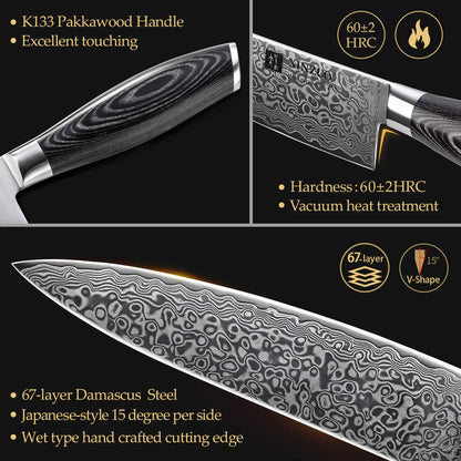 XINZUO 5tlg. Damaststahl Kochmesser Set - 67 Lagen Profi
