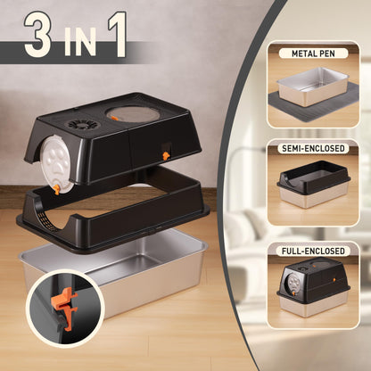 Citylife Katzenklo Edelstahl XL mit Deckel, Extra Gross – Schwarz