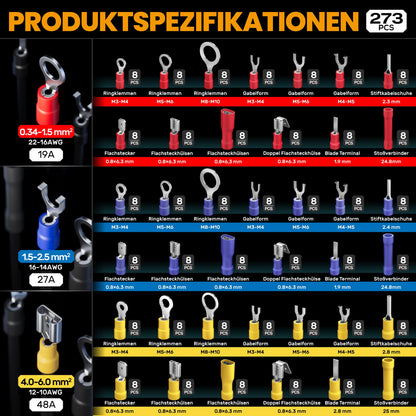 SOMELINE Crimpzange Set mit 45 Kabelschuh-Typen, 0,34–6 mm²