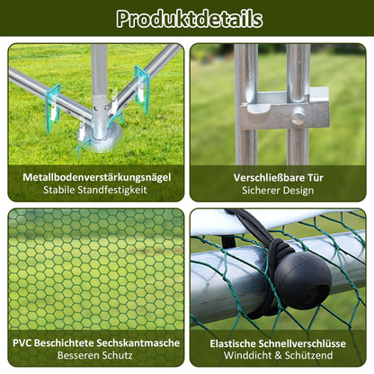 Izrielar XL Hühnerstall Freigehege - 3x2x2m Sicher & Robust