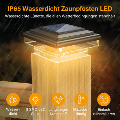 kefflum Solar Pfostenkappen Licht 4er Set LED Zaunpfosten IP65