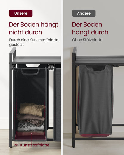 VASAGLE BLH301G01 Wäschekorb 3 Fächer mit Ablage - Grau 3x40L