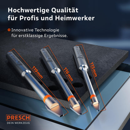 PRESCH Fliesenbohrer Set 3tlg. 6/8/10 mm für Feinsteinzeug und Glas
