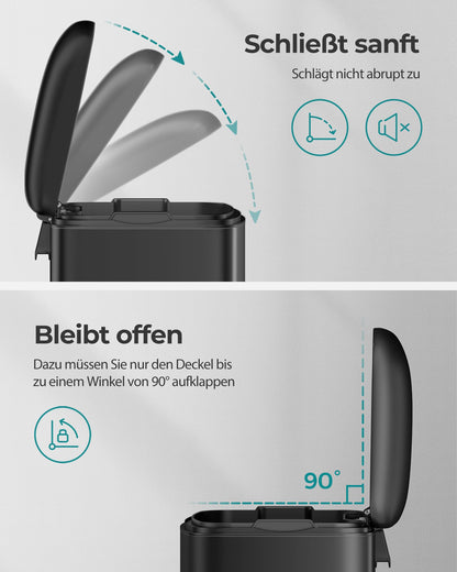 SONGMICS Tretmülleimer 30 l, Stahl, Soft-Close-Deckel, schwarz
