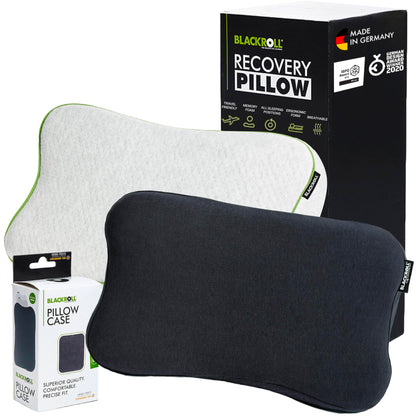BLACKROLL® Recovery Pillow Nackenkissen - Set Jersey Anthrazit. Ergonomisch geformtes Kissen stützt die Halswirbelsäule im Schlaf.