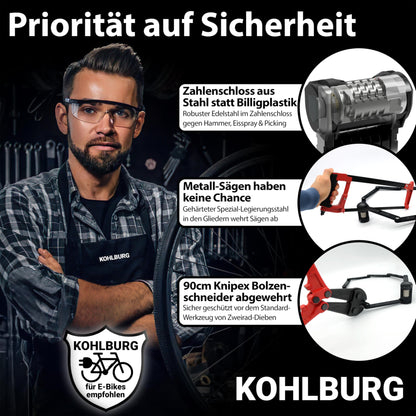KOHLBURG Fahrrad Faltschloss - 110cm Zahlen bolzenschneidersicher