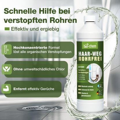 bio-chem Haar-Weg Abflussfrei Abflussreiniger - Extra Stark 4x 1L
