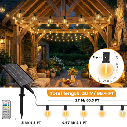 btfarm Solar Lichterkette Aussen 30 m, 40 LED G40, warmweiss
