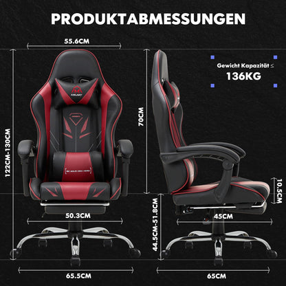 COLAMY Gaming Stuhl mit Fuss- & Lendenwirbelstütze - Rot