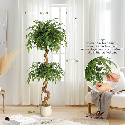 Litake Ficus Baum Kunstpflanze 150 cm – Mit weissem Topf