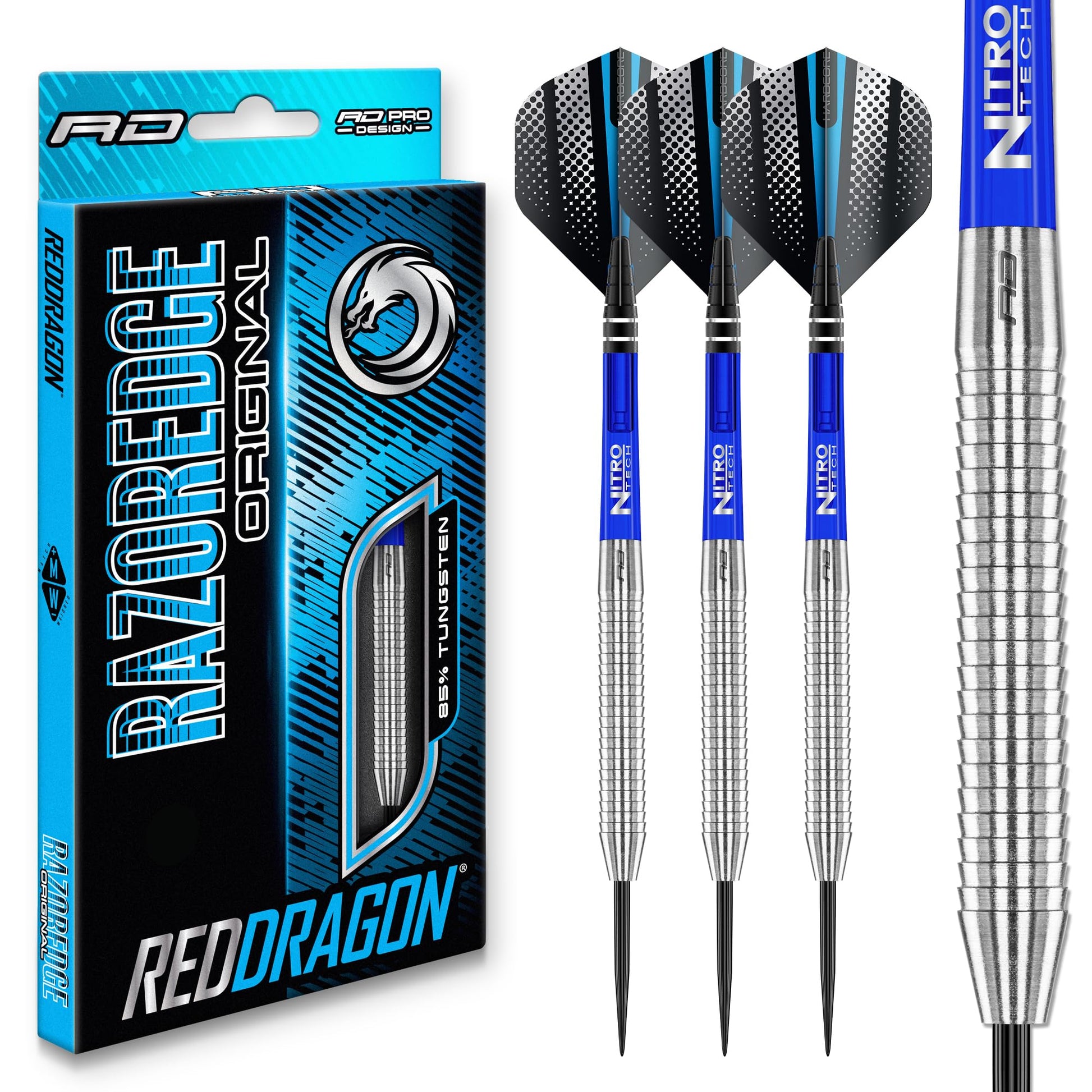 RED DRAGON Razor Edge Original Steeldarts 23g mit 85% Tungsten und blauen Flights