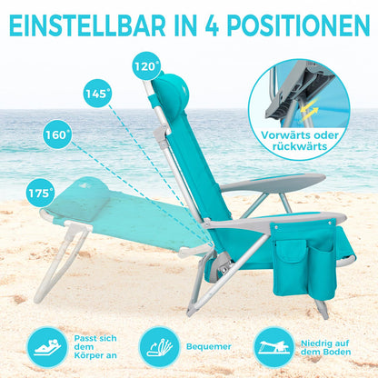 WEJOY Strandstuhl Hochlehner leicht klappbar – Cyan