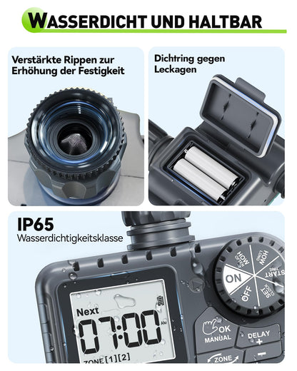 RAINPOINT Bewässerungscomputer mit 2 Ausgängen, IP65 wasserdicht
