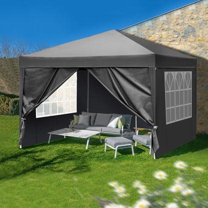 TactFire Faltpavillon 3x3 m wasserdicht mit 4 Seitenteilen, grau