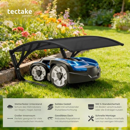 tectake Mähroboter Garage, Überdachung mit gewölbtem Dach, schwarz