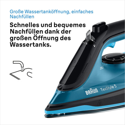 Braun TexStyle 5 SI5256 BL Dampfbügeleisen, 2600 W, Schwarz/Blau