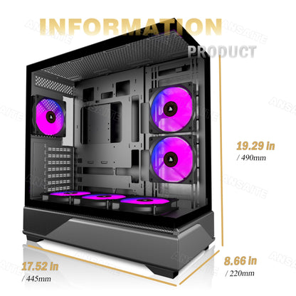 ANSAITE H-D9 ATX Mid-Tower PC-Gehäuse mit 6 ARGB PWM-Lüftern, schwarz