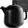 STEINZEIT Design Teekanne Keramik 1,3 L mit Edelstahlsieb, schwarz – mattschwarze Reaktivglasur