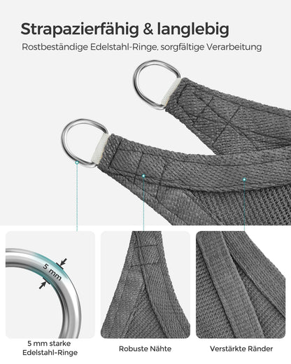 SONGMICS Sonnensegel 4 x 4 m, HDPE-Gewebe, luftdurchlässig, rauchgrau
