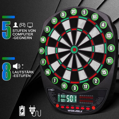 WIN.MAX Elektronische Dartscheibe Profi Set, 34 Spiele, 354 Varianten