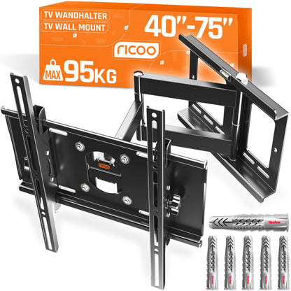 RICOO R23-F TV Wandhalterung schwenkbar neigbar 40-75 Zoll bis 95 kg, für Flach- und Curved-Bildschirme