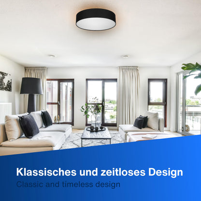 REV Rund 50cm Stoff Vintage Deckenleuchte - Schwarz