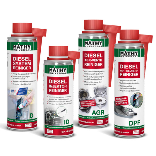 MATHY Diesel-Komplett-Kur - Reinigungsset (4 Dosen). Vier Dosen reinigen das Diesel-Kraftstoffsystem für effiziente Verbrennung.