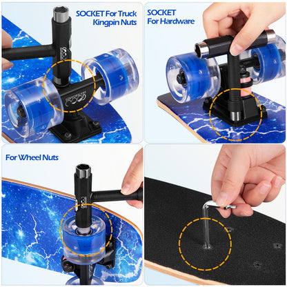GIEEU Skateboard komplett, blinkende PU-Räder, 9-lagiges Ahorn-Deck