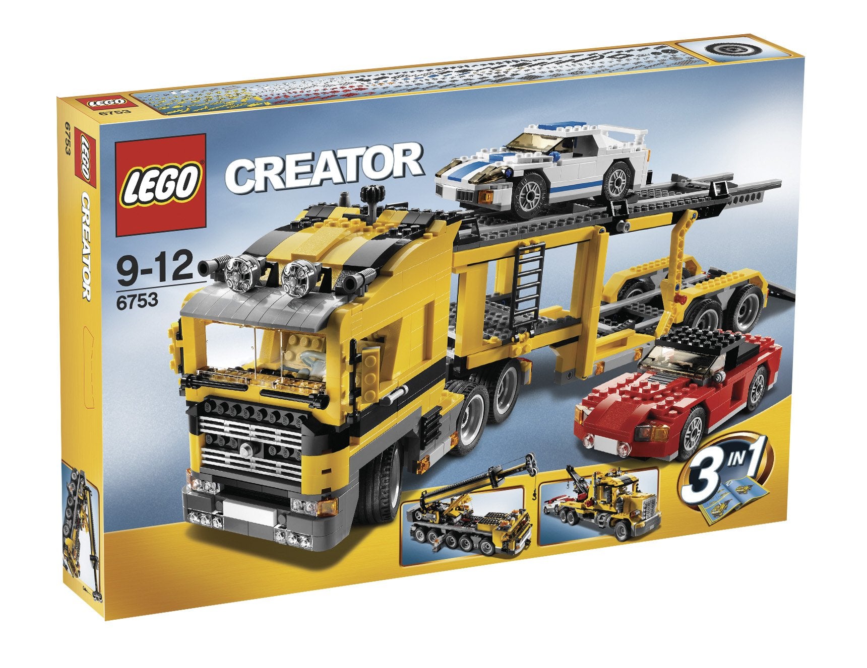 LEGO Creator 6753 Autotransporter LKW Konstruktionsset: Mehrfarbiger LKW mit zweistufiger Rampe. Bausatz für ein Modell zum Fahrzeugtransport.