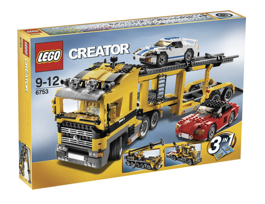 LEGO Creator 6753 Autotransporter LKW Konstruktionsset: Mehrfarbiger LKW mit zweistufiger Rampe. Bausatz für ein Modell zum Fahrzeugtransport.