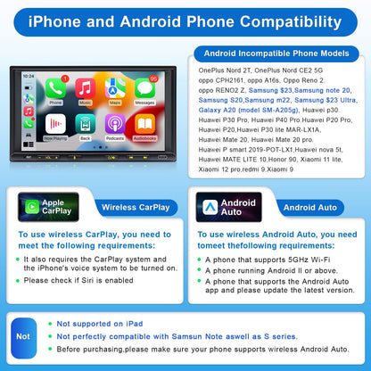 CarPro Doppel Din Android Autoradio - 7 Zoll Wireless CarPlay