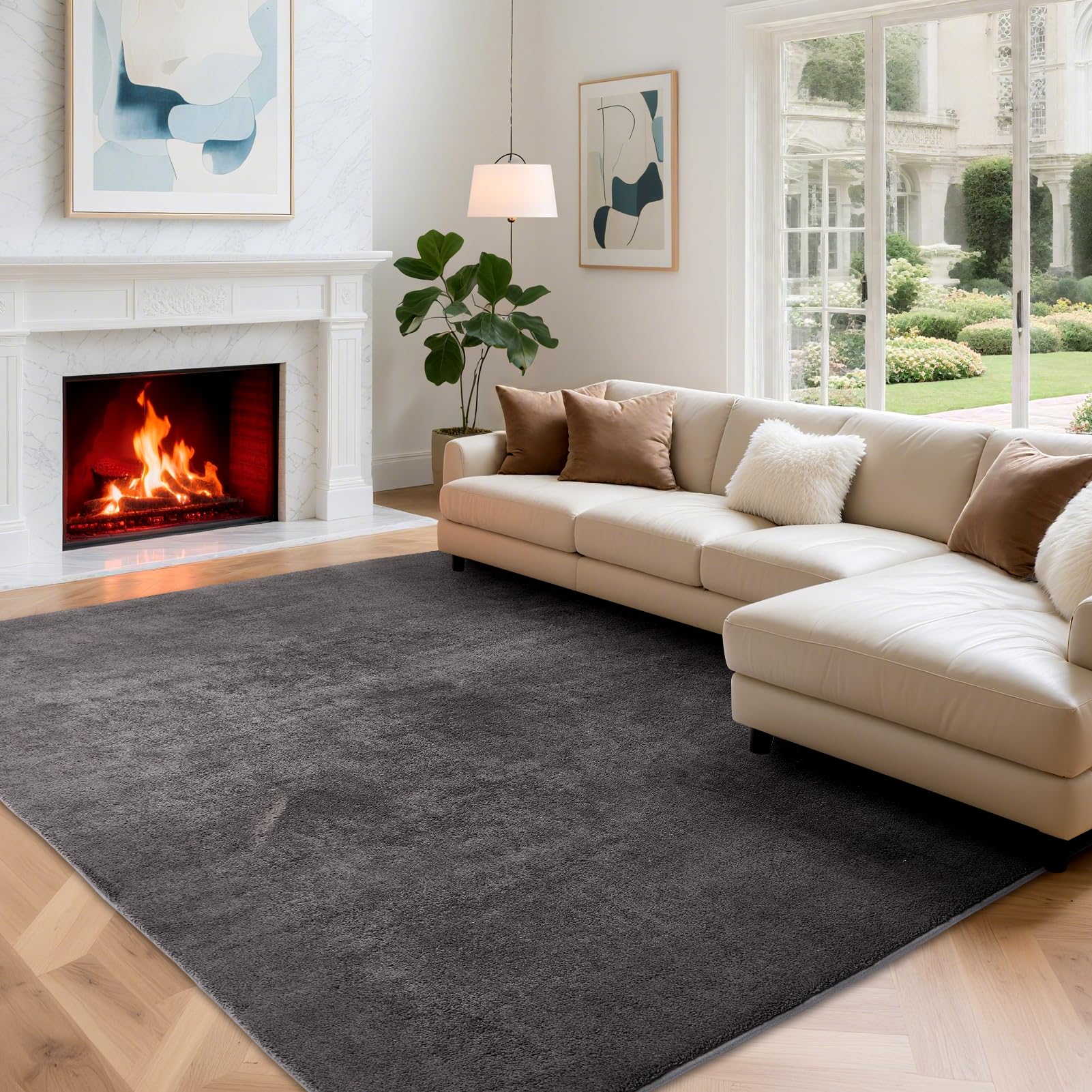 Wohnzimmer Teppich Kurzflor Waschbar Anti-Rutsch Dunkelgrau 200x280cm, rechteckig, waschbar und rutschfest für Wohnbereiche.