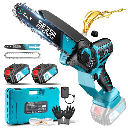 SEESII M8 Ace Mini Akku-Kettensäge 6 & 8 Zoll, 1000 W Brushless mit zwei Akkus